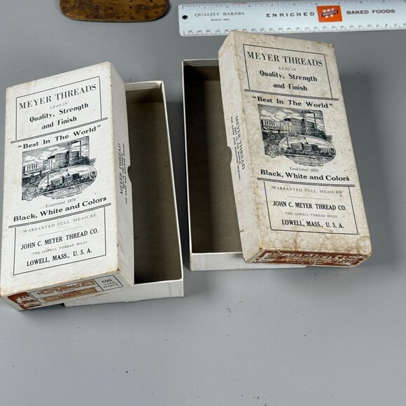 Meyer Threads Box Set W/Vintage Leather Pouch Rulers & Thread Co. Bank of Geneva - Picture 6 of 6